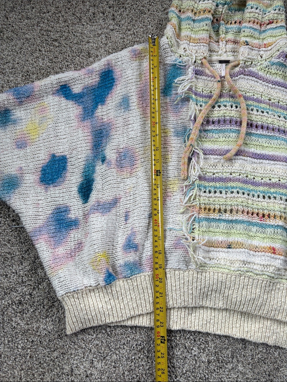 🤩 rare! 🤩 free People Crochet-Style Pastel Hooded Sweater with Peace Motif - Picture 15 of 15